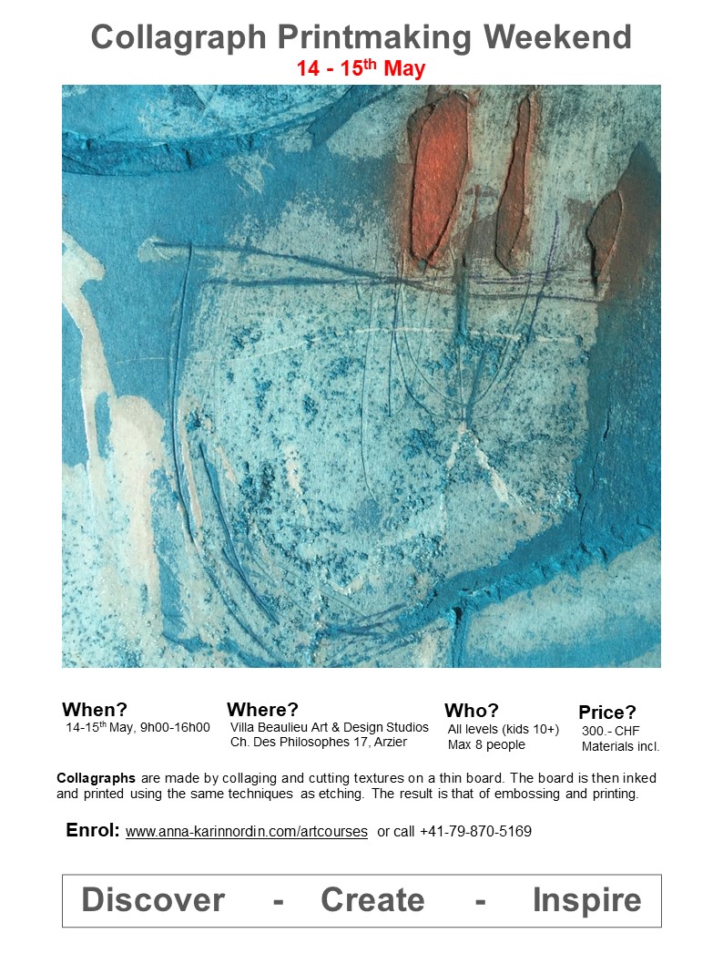 AKN 2 day collagraph workshop flyer 15 16 May 2022