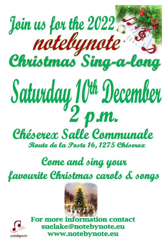 notebynote Christmas sing a long 2022 Saturday 10th December