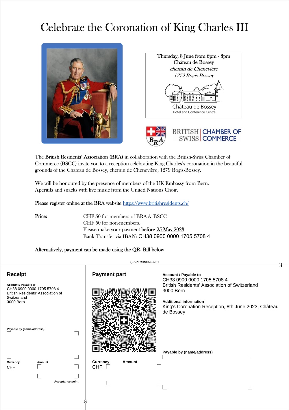 CORONATION QR Bill Kings Coronation Reception 8th June 2023 Château de Bossey