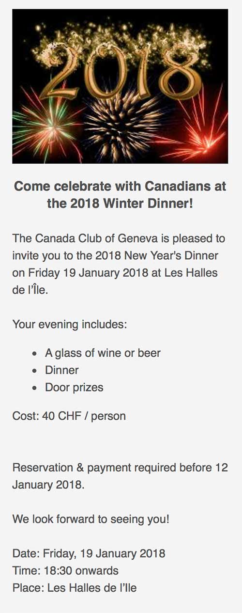 Canada Club Geneva Winter Dinner